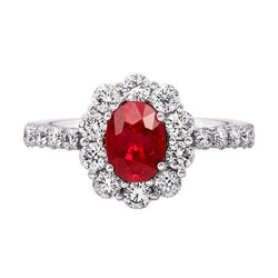 Oval Rubin 3.50 Karat Trauring Krappenset Weißgold 14K