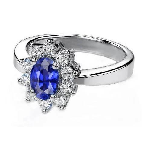 Oval & Rundschliff Ceylon Saphir 2.10 Ct. Diamantring Weißgold 14K