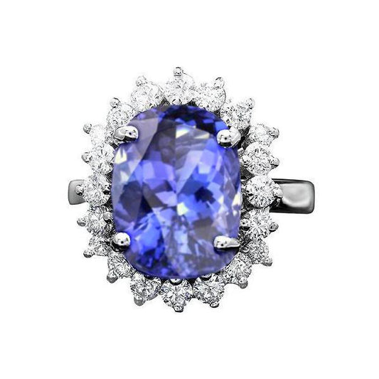 Ovaler AAA Tansanit und Diamanten 8 Karat Ring Neu Weißgold 14K