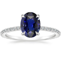 Ovaler blauer Saphir-Diamant-Verlobungsring in Krappenfassung mit 6 Karat