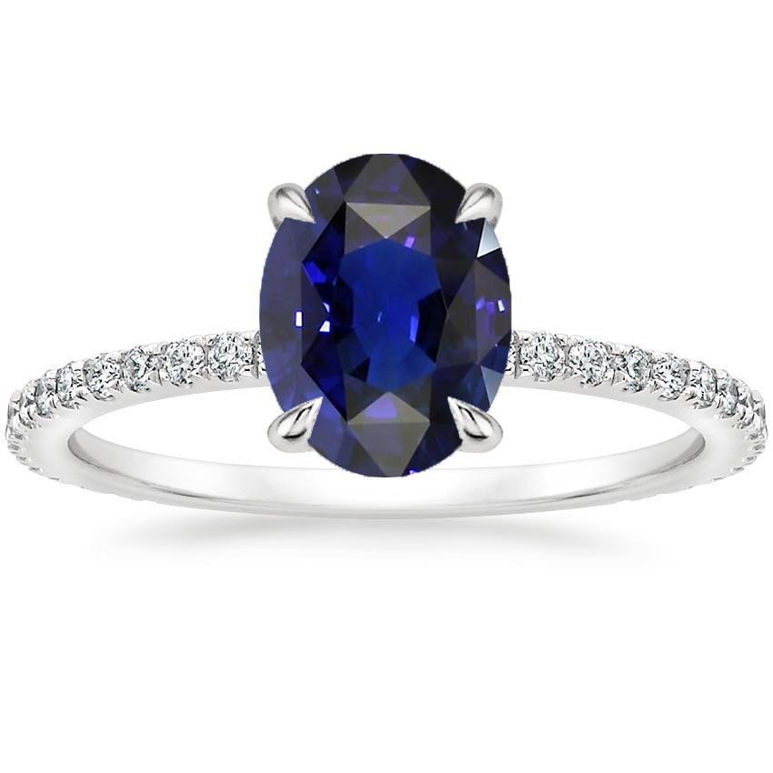 Ovaler blauer Saphir-Diamant-Verlobungsring in Krappenfassung mit 6 Karat - harrychadent.ch