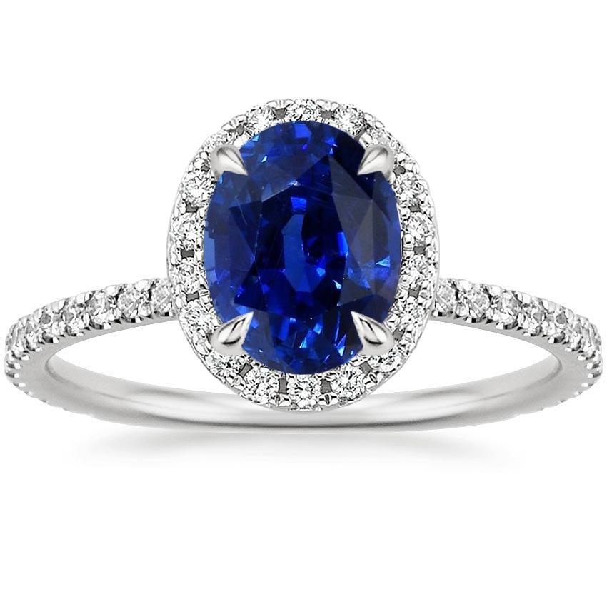 Ovaler blauer Saphir Halo Diamant-Verlobungsring mit Akzent 6,20 Karat - harrychadent.ch