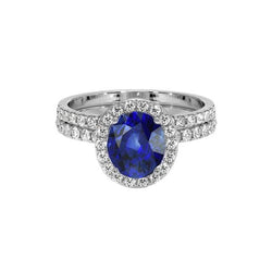 Ovaler blauer Saphir Halo-Verlobungsring-Set 10,25 Karat Weißgold