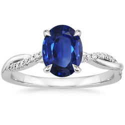 Ovaler blauer Saphir-Verlobungsring Diamant Gold Twisted Shank 6 Karat