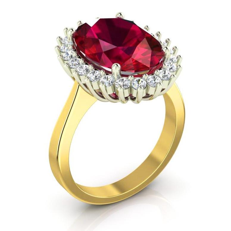 Ovaler Burma-Rubin-Diamant-Blumen-Stil Ring 10,50 Karat zweifarbiges Gold - harrychadent.ch