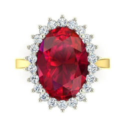 Ovaler Burma-Rubin-Diamant-Blumen-Stil Ring 10,50 Karat zweifarbiges Gold