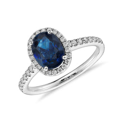 Ovaler Ceylon Saphir Ring Diamant Hochzeit Weißgold 14K 2,75 Ct