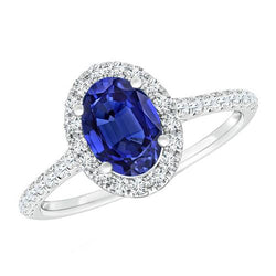 Ovaler Diamant Halo Ring Blauer Saphir Akzent Weißgold 5,50 Karat