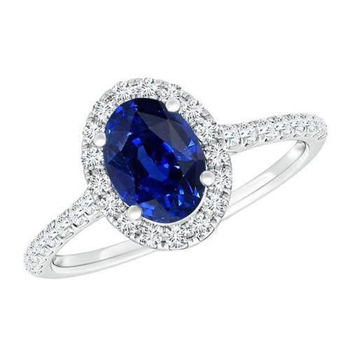 Ovaler Diamant Halo Ring Blauer Saphir Mit Akzenten 6 Karat Weißgold - harrychadent.ch