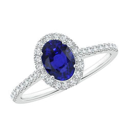 Ovaler Diamant Halo Verlobungsring 5,50 Karat Ceylon Saphir Akzent