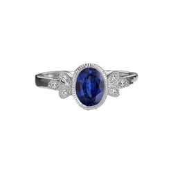 Ovaler Diamantring Lünette Set Blauer Saphir 3 Karat Antik-Stil Gold