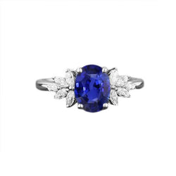 Ovaler Edelstein-Blauer Saphir-Ring mit Marquise-Diamanten 3,50 Karat
