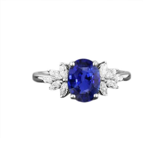 Ovaler Edelstein-Blauer Saphir-Ring mit Marquise-Diamanten 3,50 Karat - harrychadent.ch