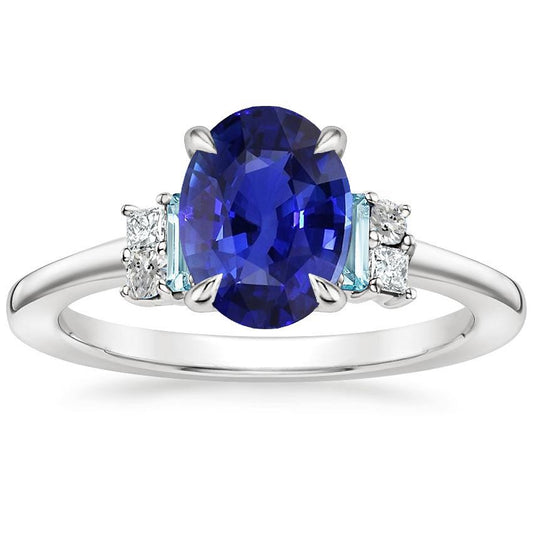 Ovaler Edelstein Ring Ceylon Saphir Schmuck mit Akzenten 4 Karat Gold - harrychadent.ch