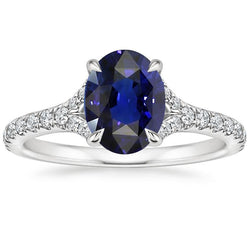 Ovaler Edelsteinring tiefblauer Saphir mit Akzenten Schmuck 3,75 Karat