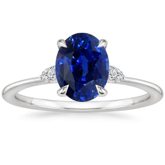 Ovaler Jubiläumsring Ceylon Saphir & Diamanten Weißgold 3 Karat - harrychadent.ch