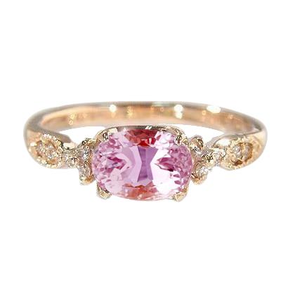 Ovaler Kunzit mit runden Diamanten 20.50 Karat Ehering Gold 14K - harrychadent.ch