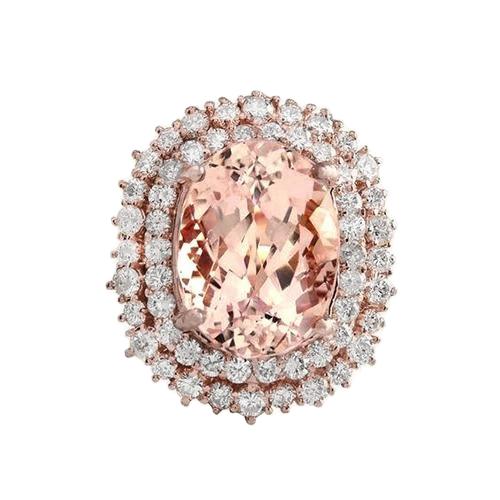 Ovaler Morganit und runde Diamanten 14 Kt. Ring Gold Rose 14K - harrychadent.ch