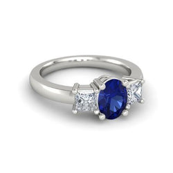 Ovaler Princess Schliff 2,25 Kt Ceylon Saphir Diamanten Ring Weißgold 14K