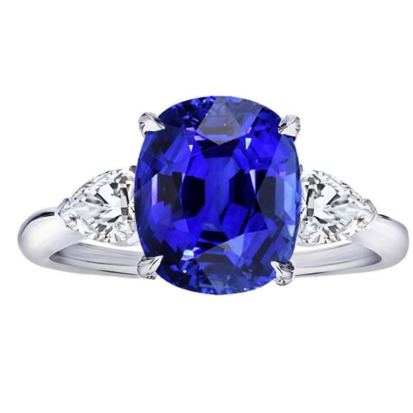 Ovaler Ring mit 3 Steinen, blauer Saphir & Birnendiamanten 4,50 Karat - harrychadent.ch