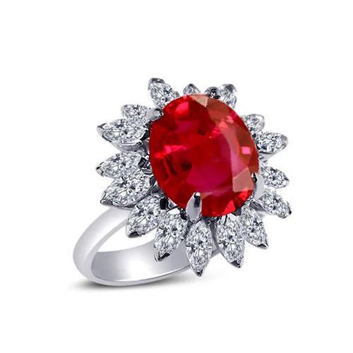 Ovaler Ring mit natürlichem 13,80 Karat Rubin Diamant Weißgold 14K