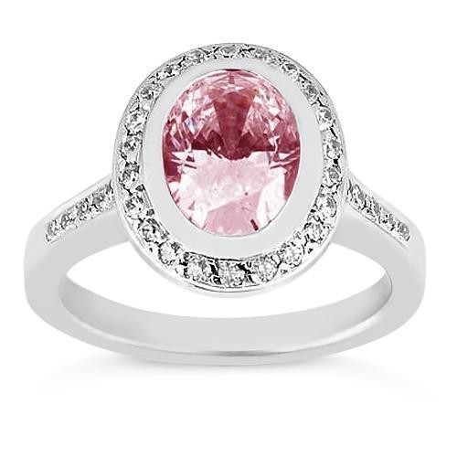 Ovaler rosa Halo-Edelstein-Ring 2.41 ct Weißgold 14K