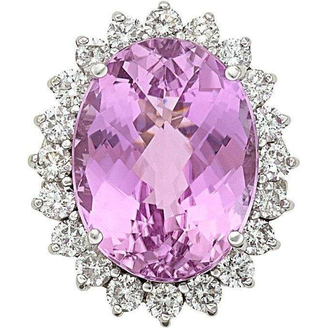 Ovaler rosafarbener natürlicher Kunzit-Diamant-Ehering 26 Kt. Weißgold 14K - harrychadent.ch
