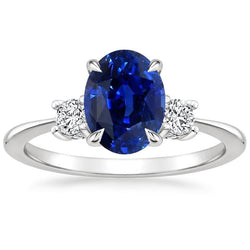 Ovaler & runder Diamant 3 Steine Ring Sri Lanka Saphir 3,50 Karat Gold