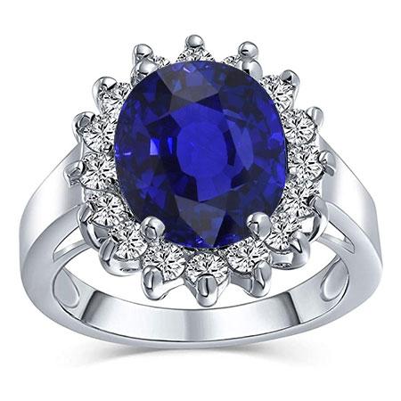 Ovaler Saphir-Edelsteinring 3,50 Karat Diamanten im Blumenstil - harrychadent.ch