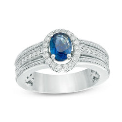 Ovaler Saphir mit Diamanten 3,20 ct Jubiläumsring Weißgold