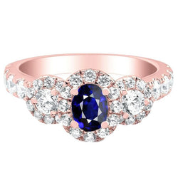 Ovaler Saphirring aus Roségold mit 3 Diamanten im Steinstil 5,50 Karat