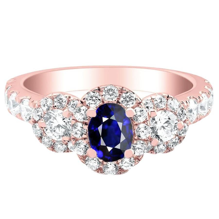 Ovaler Saphirring aus Roségold mit 3 Diamanten im Steinstil 5,50 Karat - harrychadent.ch