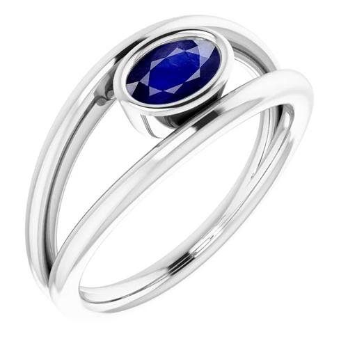 Ovaler Solitär 2 Karat Ringlünette Set Blaues Ceylon Saphirgold 14K - harrychadent.ch