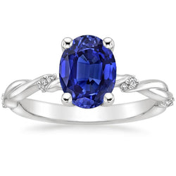 Ovaler Solitär Blauer Saphir mit Akzenten Ring Twist Style 3,50 Karat