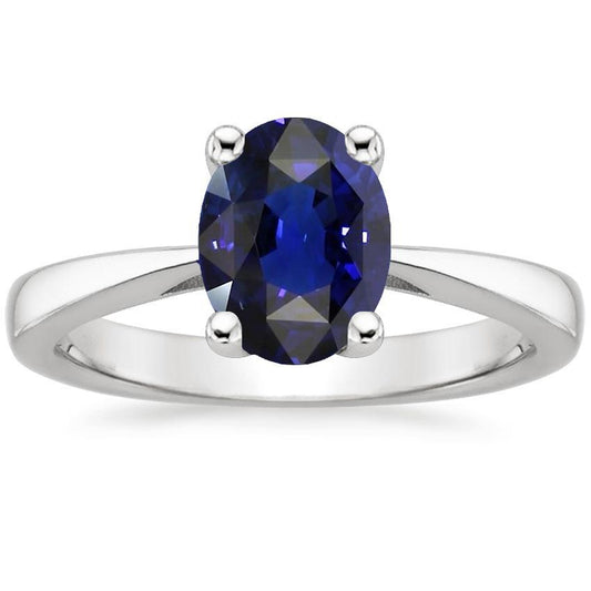 Ovaler Solitärring Blauer Saphir Weißgold 14K 3 Karat - harrychadent.ch