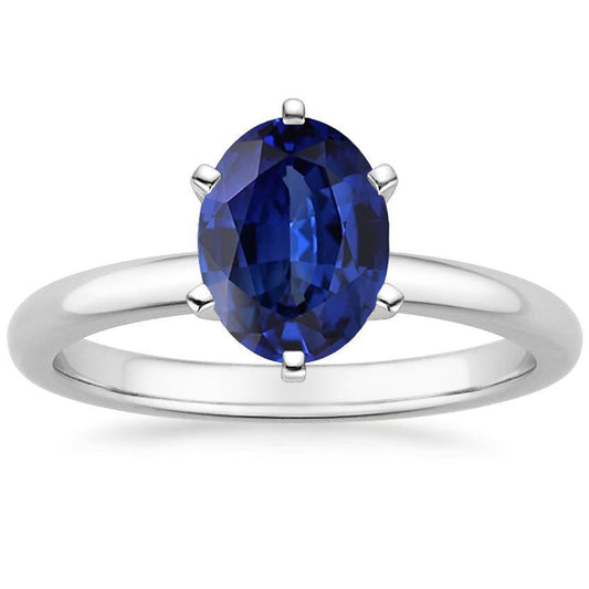 Ovaler Solitärring Ceylon Saphir 2,50 Karat Weißgold Krappenset - harrychadent.ch