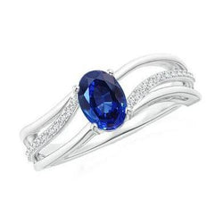 Ovaler Sri Lanka Blauer Saphir Diamant 3 Karat Ehering