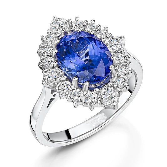 Ovaler Tansanit-Diamanten-Ring 4,90 kt 14K Gold Weiß - harrychadent.ch