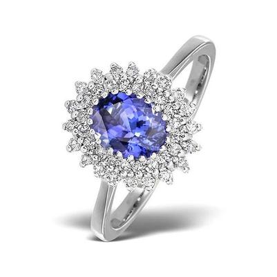 Ovaler Tansanit und runde Diamanten 11,25 Karat Ring Weißgold 14K - harrychadent.ch