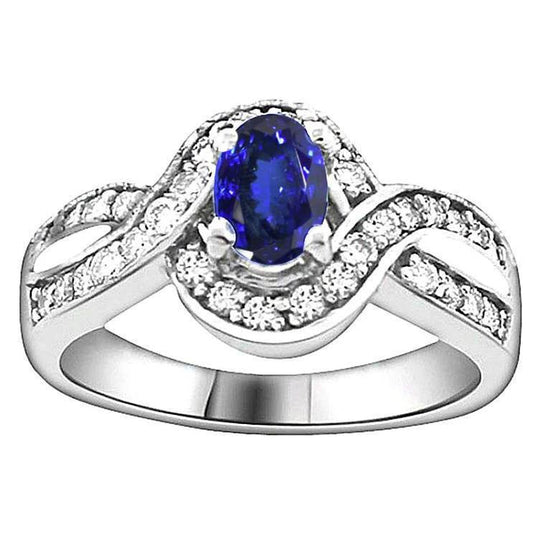 Ovaler Tansanit und runde Diamanten 2,50 Karat Ehering Gold 14K