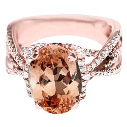 Ovaler und runder 9.25 Kt Morganit mit Diamanten Ring Gold 14K
