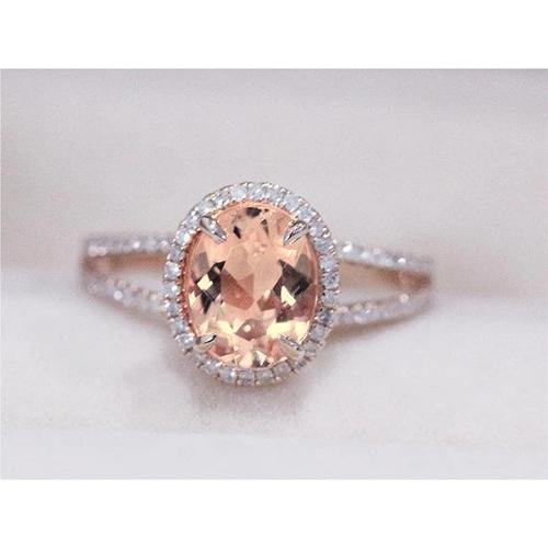 Ovaler und Rundschliff 19,75 Kt Morganit mit Diamanten Ring Zweifarbiges Gold - harrychadent.ch