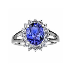 Ovalschliff 22,75 Karat Tansanit mit Diamanten Ring Weißgold 14K