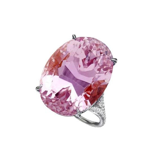 Ovalschliff Rosa Kunzit Diamant Edelstein Ring 20.50 Kt Weißgold 14K - harrychadent.ch