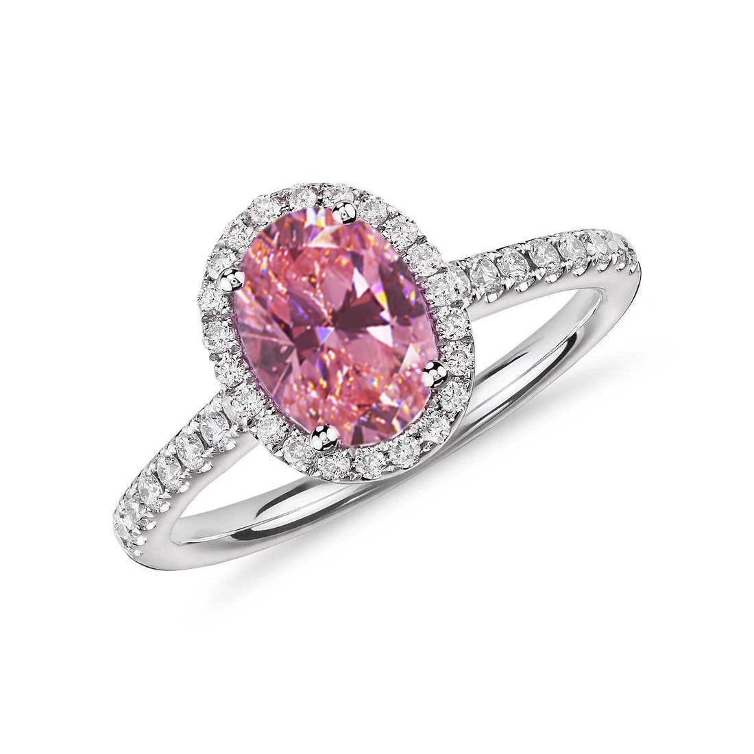 Ovalschliff rosa Saphir & runde Diamanten 2,25 ct Ring 14K Weißgold - harrychadent.ch