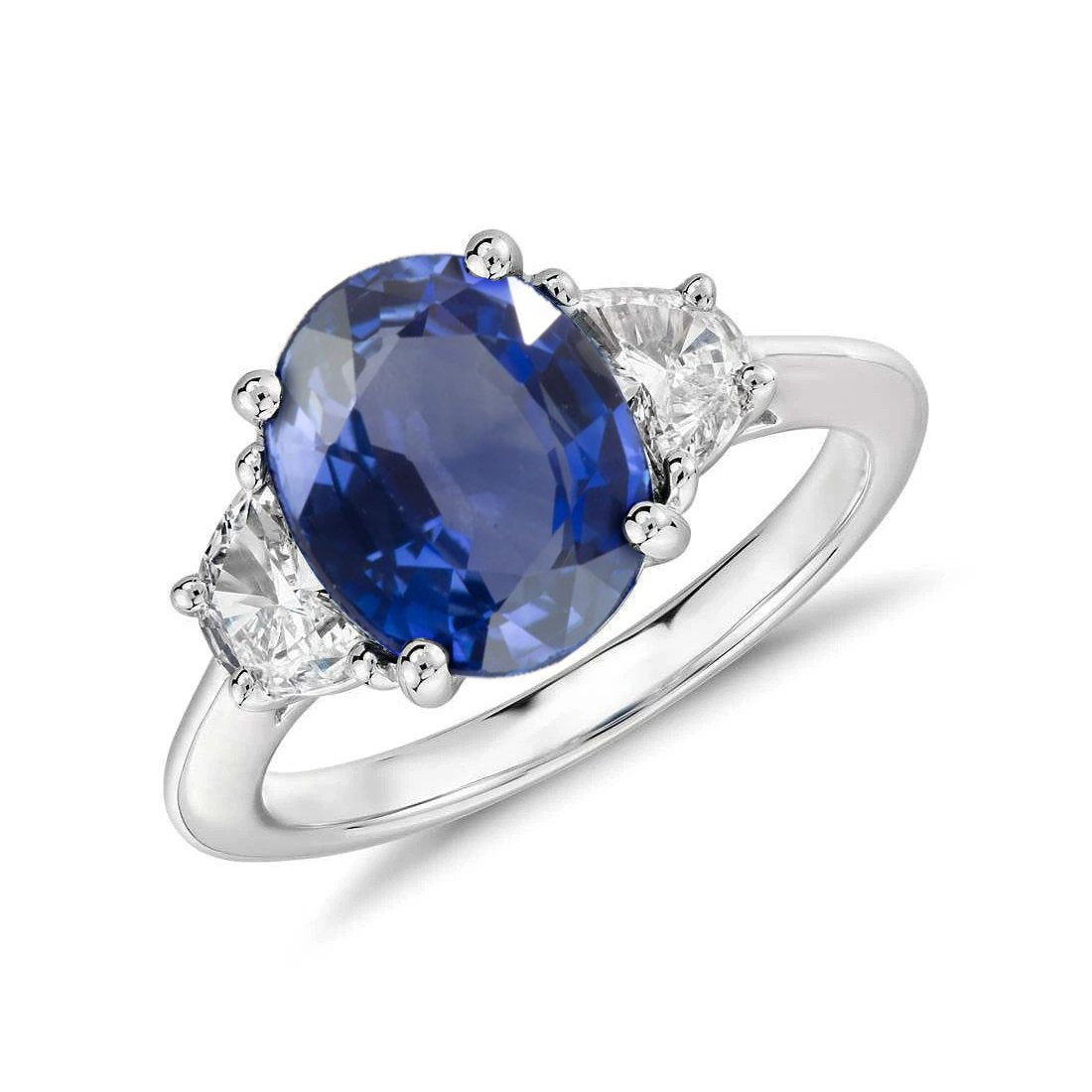 Ovalschliff Sri Lanka Saphir & Diamant 3 Stein Ring 2 Karat WG 14K