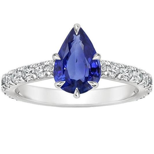 Pave Diamant Verlobungsring Krappenset Birnenblauer Saphir 5,50 Karat - harrychadent.ch