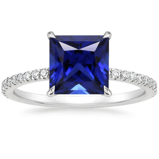 Pave Diamantring mit Princess Ceylon Sapphire Center 5,50 Karat - harrychadent.ch