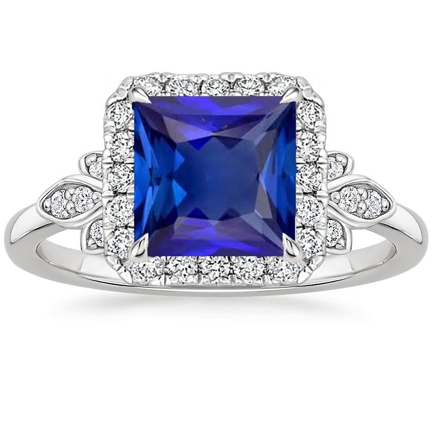Pave Halo Diamantring mit Princess Blue Sapphire Center 6 Karat Gold - harrychadent.ch