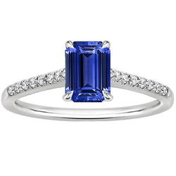 Pave Set Diamantring Smaragd Ceylon Saphir Weißgold 3,50 Karat
